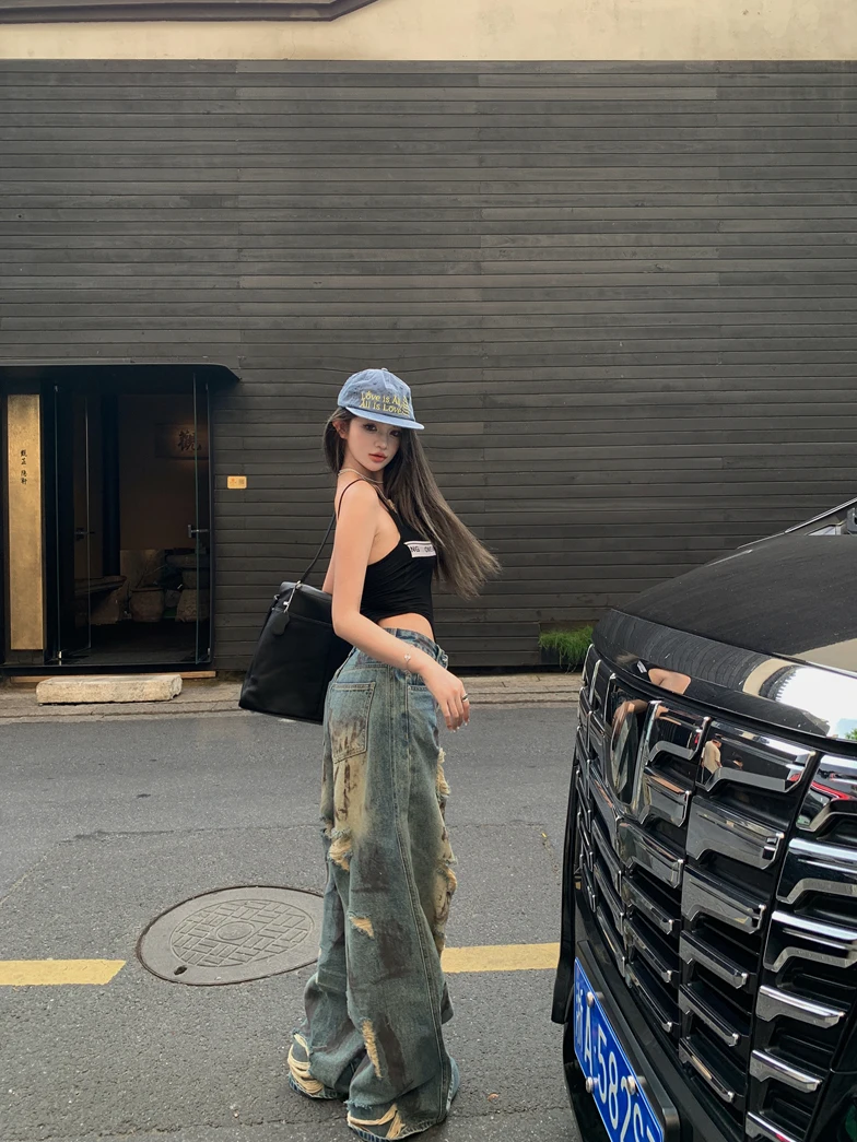 American Retro Blue Hole Loose Jeans Women Summer High Waist Slim Wide Leg Pants Floor-Length Pants Casual Ladies Jeans
American Retro Blue Hole Loose Jeans Women Summer High Waist Slim Wide Leg Pants Floor-Length Pants Casual Ladies Jeans