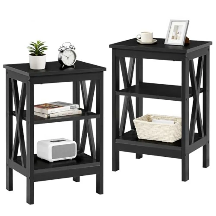 End Table Set of 2 Bedside Table 24" Tall Living Room End Tables X-Design Reinforced Nightstands Side Table with 3-Tier Storage
End Table Set of 2 Bedside Table 24" Tall Living Room End Tables X-Design Reinforced Nightstands Side Table with 3-Tier Storage