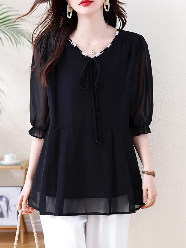 plus Size Women's Unique Beautiful V-Neck Chiffon Shirt 7/8 Sleeve Blouse Meat Concealing Slimming Fashionable Summer Top
plus Size Women's Unique Beautiful V-Neck Chiffon Shirt 7/8 Sleeve Blouse Meat Concealing Slimming Fashionable Summer Top