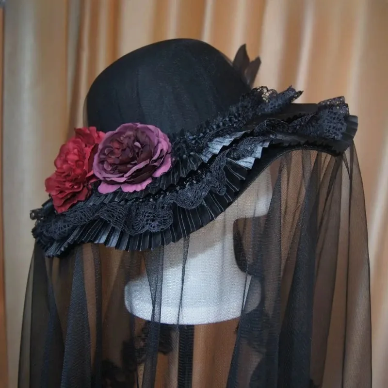 Japanese Subculture Y2k Elegant Lolita Hat Veil Dark Goth Vintage Lace Pleated Hats Halloween Headgear Cos Sun Hat Women
Japanese Subculture Y2k Elegant Lolita Hat Veil Dark Goth Vintage Lace Pleated Hats Halloween Headgear Cos Sun Hat Women