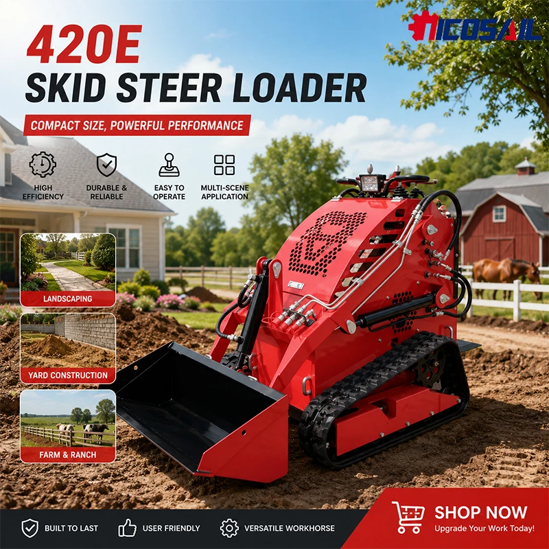 Nicosail Custom 420E Skid Steer Loader 850KG Lightweight 360° Spot Rotation 23HP Engine For Farm Municipal Construction
Nicosail Custom 420E Skid Steer Loader 850KG Lightweight 360° Spot Rotation 23HP Engine For Farm Municipal Construction