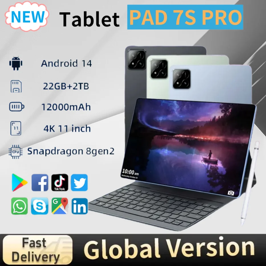 New Pad 7S Pro Tablet 22GB RAM 2TB ROM Android 14 12000mAh 13MP +32MP Bluetooth 5.0 5G WIFI Dual SIM Popular Full Screen Tablets
New Pad 7S Pro Tablet 22GB RAM 2TB ROM Android 14 12000mAh 13MP +32MP Bluetooth 5.0 5G WIFI Dual SIM Popular Full Screen Tablets