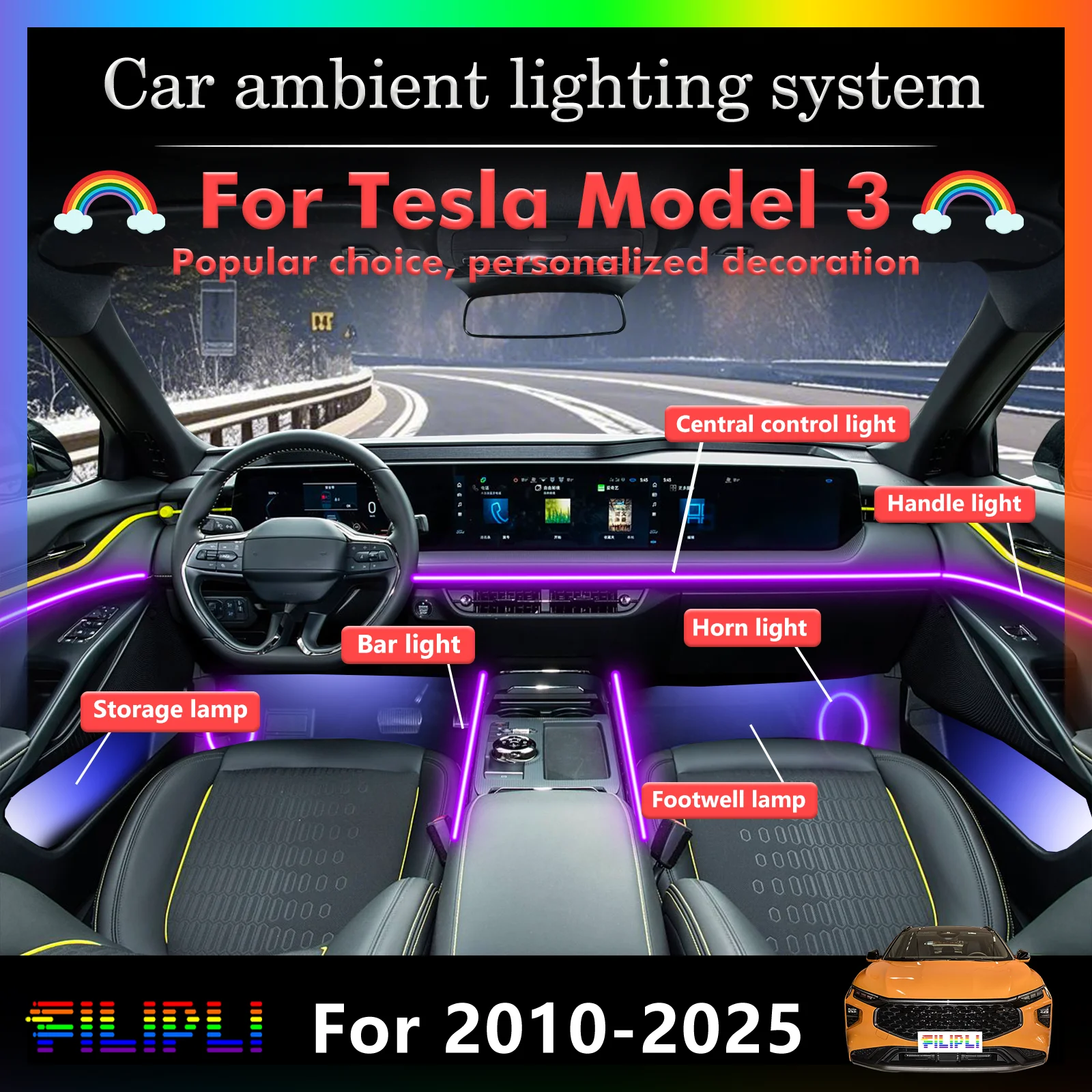 For Tesla Model 3 RGB 64 Colors LED Smart Remote Control Car Interior Ambient Light Energy Saving Efficient Lamp Kit
For Tesla Model 3 RGB 64 Colors LED Smart Remote Control Car Interior Ambient Light Energy Saving Efficient Lamp Kit