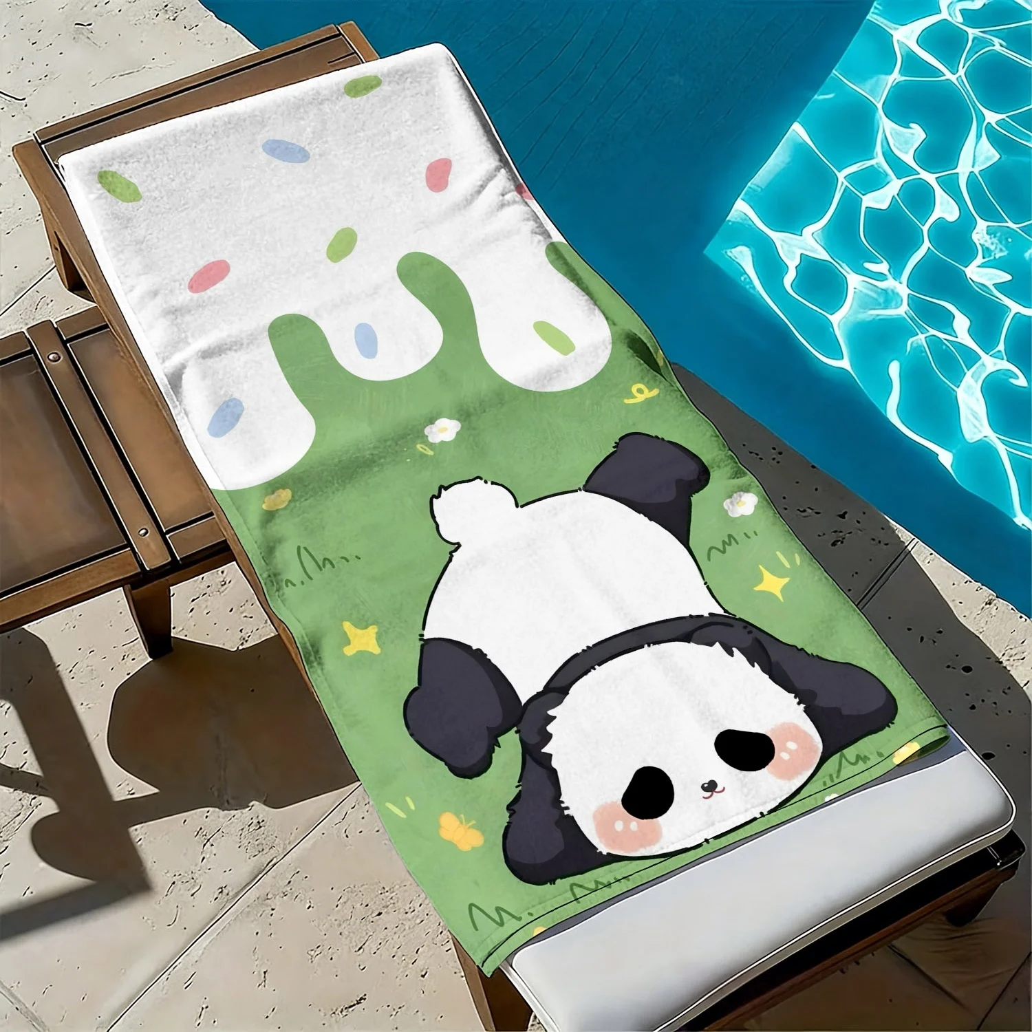 Colorful cartoon panda pattern polyester microfiber beach towel is highly absorbent, suitable for swimming and beach outings
Colorful cartoon panda pattern polyester microfiber beach towel is highly absorbent, suitable for swimming and beach outings
