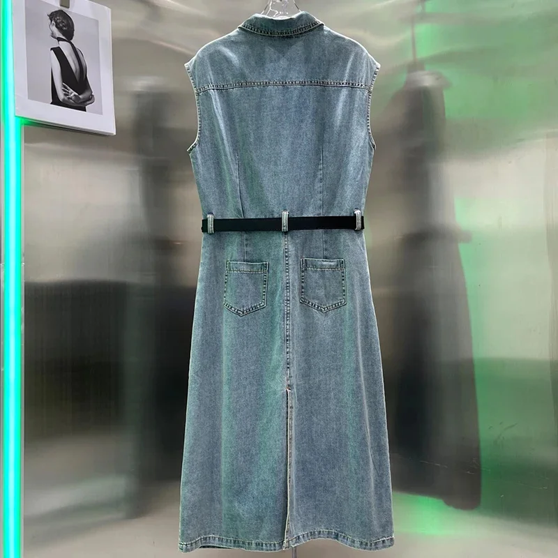 Summer Denim Dress Women Fashion Casual Belt Pocket High Waist Split Outwear Female Dresses Vestidos Robes
Summer Denim Dress Women Fashion Casual Belt Pocket High Waist Split Outwear Female Dresses Vestidos Robes