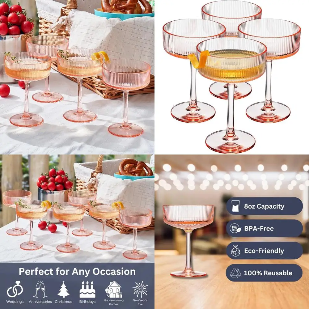 Shatterproof Acrylic Ribbed Vintage Art Deco Martini, Champagne & Cocktail Pink Tritan Coupe Glasses | Set of 4 | 8oz Ripple Gl
Shatterproof Acrylic Ribbed Vintage Art Deco Martini, Champagne & Cocktail Pink Tritan Coupe Glasses | Set of 4 | 8oz Ripple Gl