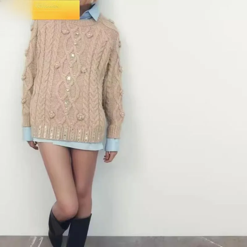 Autumn Winter New Sle Women's Sweater Knitted Jewelry And Artificial Pearl Embellied Loose Fit Long Sve round Ne
Autumn Winter New Sle Women's Sweater Knitted Jewelry And Artificial Pearl Embellied Loose Fit Long Sve round Ne