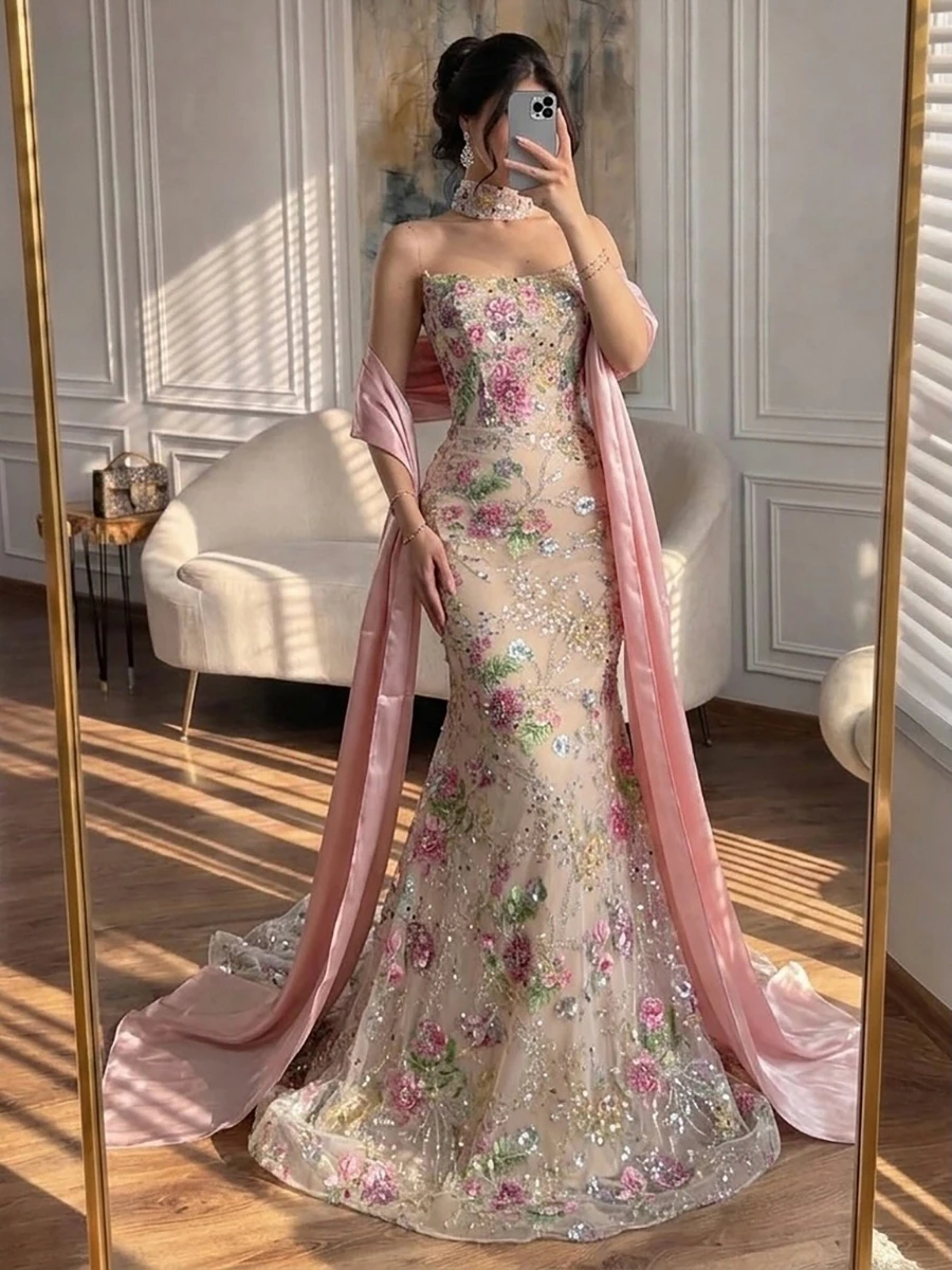 Women Sweetheart Neck Sheer Mesh Mermaid Prom Dress 3DFlower Embroidery Rhinestone Silky Wrap Shawl Luxury Wedding Evening Dress
Women Sweetheart Neck Sheer Mesh Mermaid Prom Dress 3DFlower Embroidery Rhinestone Silky Wrap Shawl Luxury Wedding Evening Dress