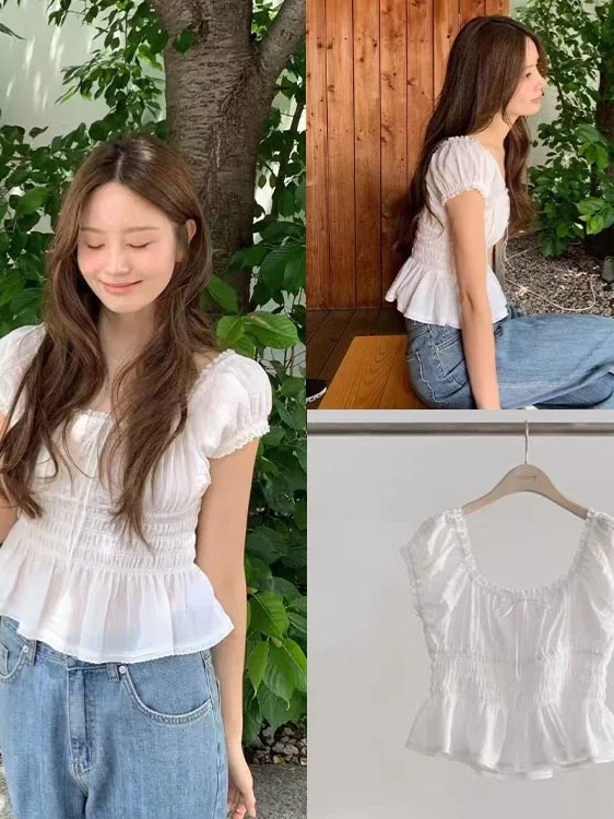 Korean Style Sweet Pleated Bubble Sleeve Shirt Waist Cinched Summer New Arrival Dongdaemun Soft Cotton Short Sleeve Top
Korean Style Sweet Pleated Bubble Sleeve Shirt Waist Cinched Summer New Arrival Dongdaemun Soft Cotton Short Sleeve Top