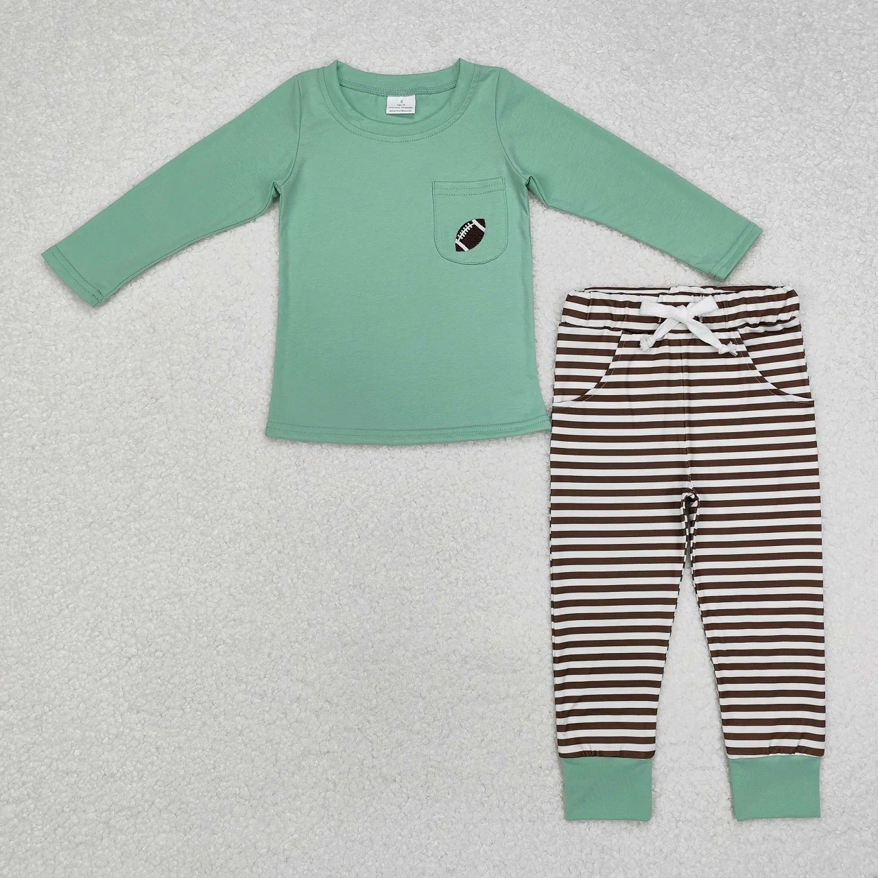 Wholesale Toddler Kids Outfit Clothes Baby Boy Green Long Sleeves Embroidery Ball Cotton Shirt Children Pocket Stripes Pants Set
Wholesale Toddler Kids Outfit Clothes Baby Boy Green Long Sleeves Embroidery Ball Cotton Shirt Children Pocket Stripes Pants Set