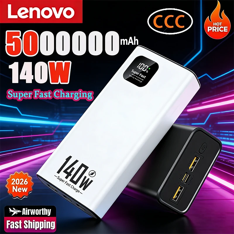 Lenovo 140W CCC Power Bank 500000mAh High Capacity Super Fast Charging Portable Battery Charger for IPhone 12-17 Samsung 2026
Lenovo 140W CCC Power Bank 500000mAh High Capacity Super Fast Charging Portable Battery Charger for IPhone 12-17 Samsung 2026