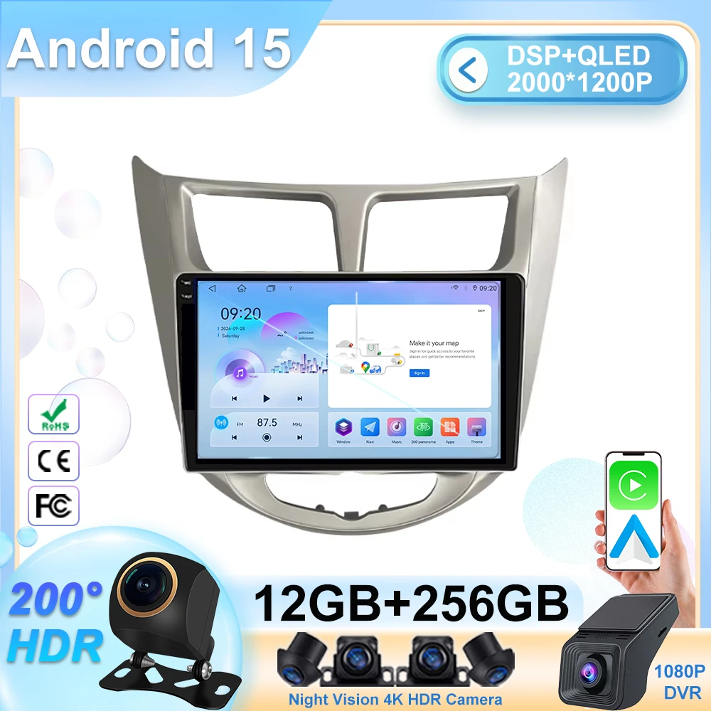 Android 15 For Hyundai Solaris Verna Accent 1 2010 - 2016 Car Radio Multimedia Player GPS 5G Wifi DVD Head Unit Carplay 2 Din
Android 15 For Hyundai Solaris Verna Accent 1 2010 - 2016 Car Radio Multimedia Player GPS 5G Wifi DVD Head Unit Carplay 2 Din