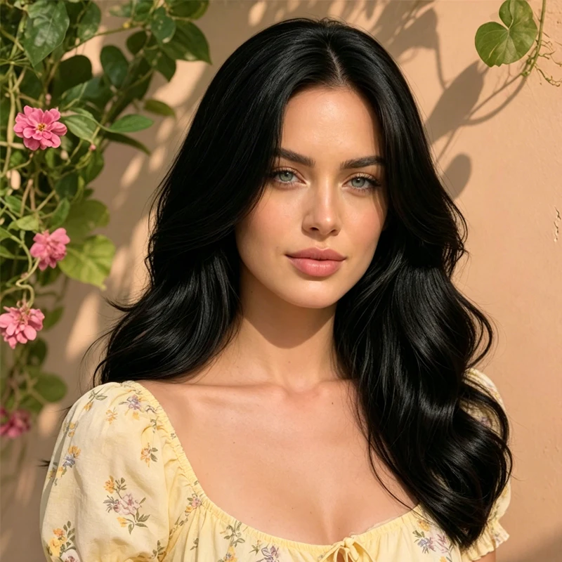 20-inch synthetic black wavy wig, center parted for a natural look, women's heat-resistant fiber wig.
20-inch synthetic black wavy wig, center parted for a natural look, women's heat-resistant fiber wig.