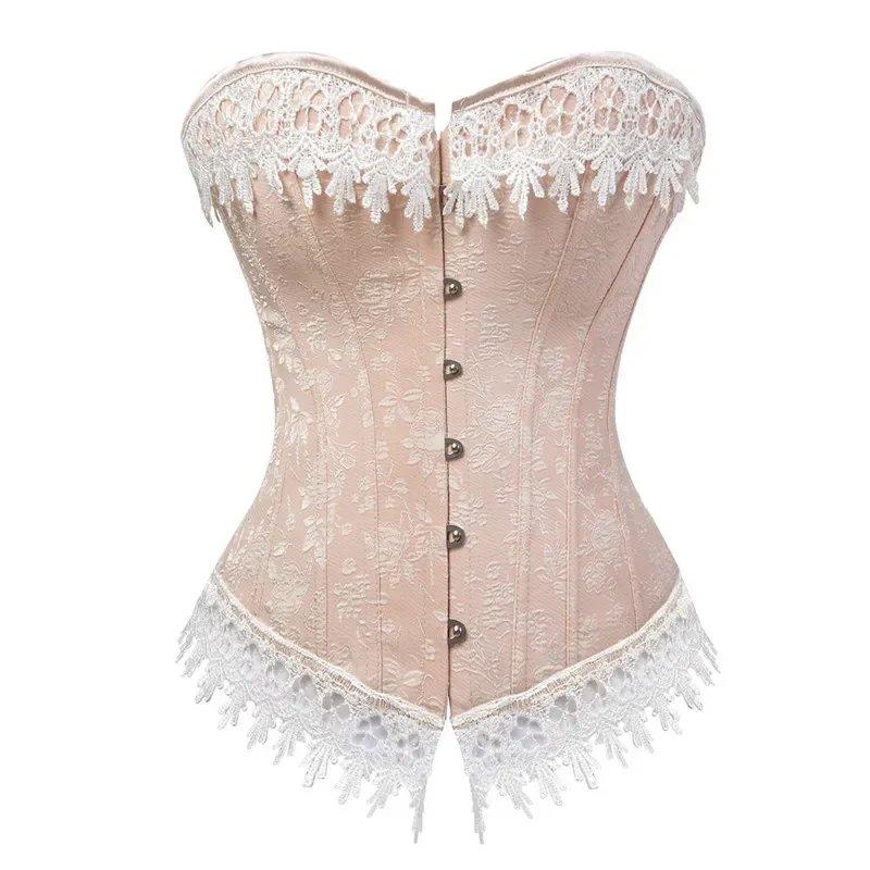 

Corset Bustier With Lace Plus Size Up Satin Corsets Overbust Costumes Ladies Shaper Victorian Sexy Top Halloween Pink Corsage