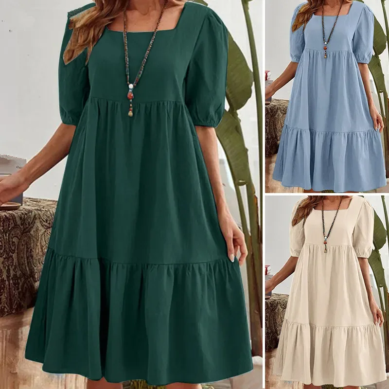 New Women's Fashionable Solid Color Square Neck Short Sleeved Loose Korean Fashion Clothing Elegant Sleeveless vestidos femenino
New Women's Fashionable Solid Color Square Neck Short Sleeved Loose Korean Fashion Clothing Elegant Sleeveless vestidos femenino