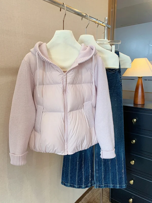 Pink Spliced Knitted Hooded Cotton Jacket Thickened Loose Outerwear Women's Fashionable Autumn Winter New Arrival
Pink Spliced Knitted Hooded Cotton Jacket Thickened Loose Outerwear Women's Fashionable Autumn Winter New Arrival