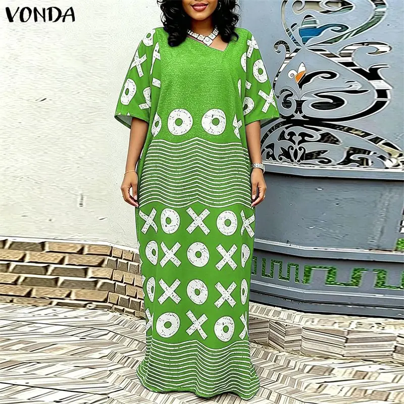 VONDA Summer L-5XL Plus Size Dresses Women Long Maxi Dress Print Half Sleeve Streetwear Vestidos OL Party Casual Sundress Robe
VONDA Summer L-5XL Plus Size Dresses Women Long Maxi Dress Print Half Sleeve Streetwear Vestidos OL Party Casual Sundress Robe