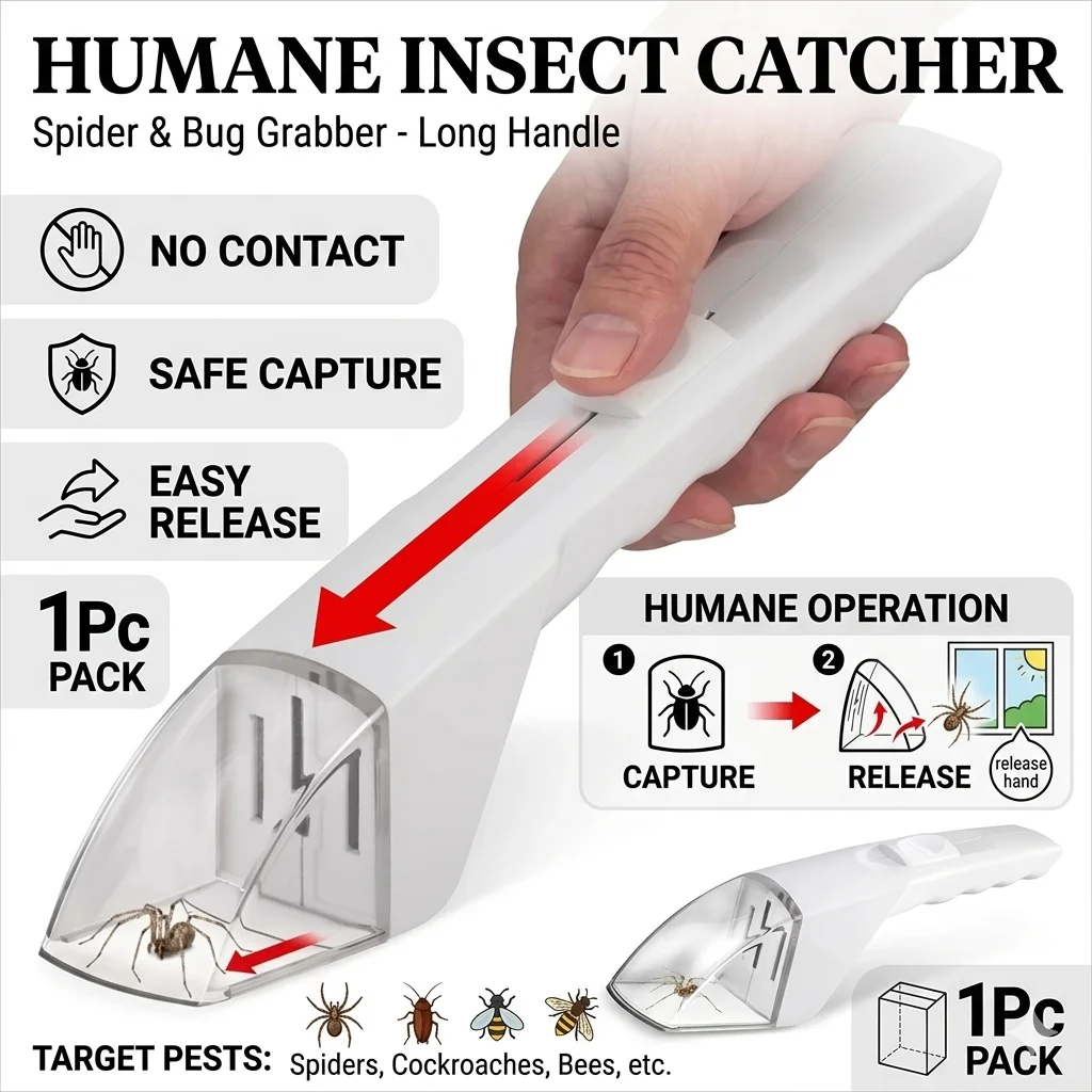 Insect Catcher Handheld Spider Grabber Long Handle Humane Bug Clamp For Bees Cockroaches Indoor Outdoor Catching Tool 1Pc
Insect Catcher Handheld Spider Grabber Long Handle Humane Bug Clamp For Bees Cockroaches Indoor Outdoor Catching Tool 1Pc