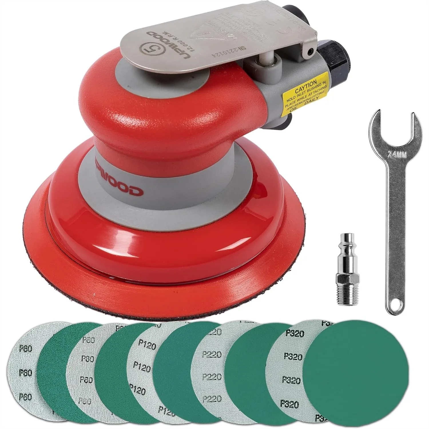 Pneumatic Random Orbital Sander 5-Inch, 3/16" Orbit, 12000 RPM, Lightweight Palm Sander with Extra 15 Sandpapers
Pneumatic Random Orbital Sander 5-Inch, 3/16" Orbit, 12000 RPM, Lightweight Palm Sander with Extra 15 Sandpapers