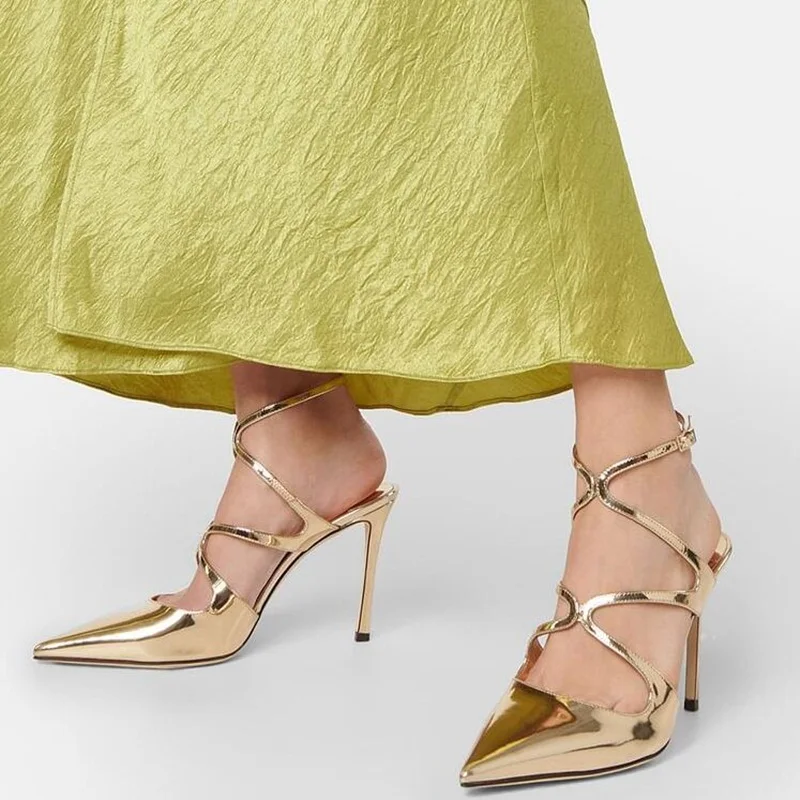 Sexy Pointy Toe Gold Metallic Leather Heel Pumps Shoes Cross Strap Hollow Cover Heels Women Banquet Dress Shoes Gold
Sexy Pointy Toe Gold Metallic Leather Heel Pumps Shoes Cross Strap Hollow Cover Heels Women Banquet Dress Shoes Gold