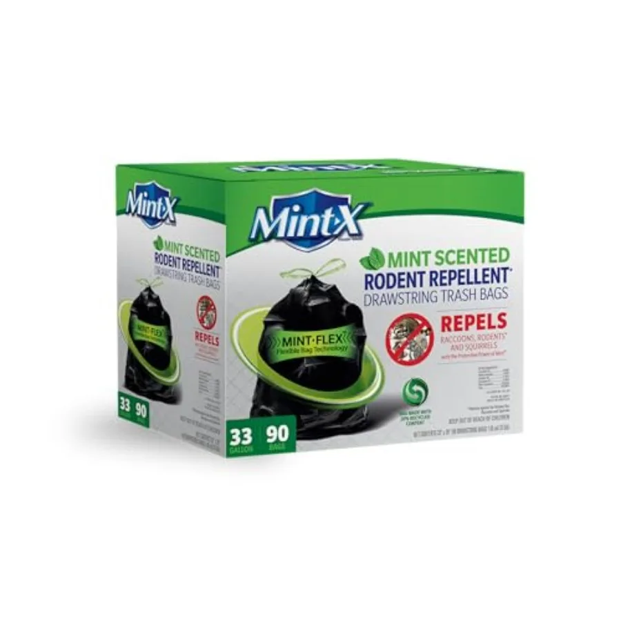 Rodent Repellent Outdoor Home and Industrial Trash Bags with Drawstring and Mint-Flex Technology; 33 Gallon Black
Rodent Repellent Outdoor Home and Industrial Trash Bags with Drawstring and Mint-Flex Technology; 33 Gallon Black