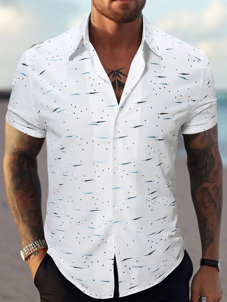 Men's Casual Short Sleeve Shirt with Abstract Dot and Stroke Print
Men's Casual Short Sleeve Shirt with Abstract Dot and Stroke Print