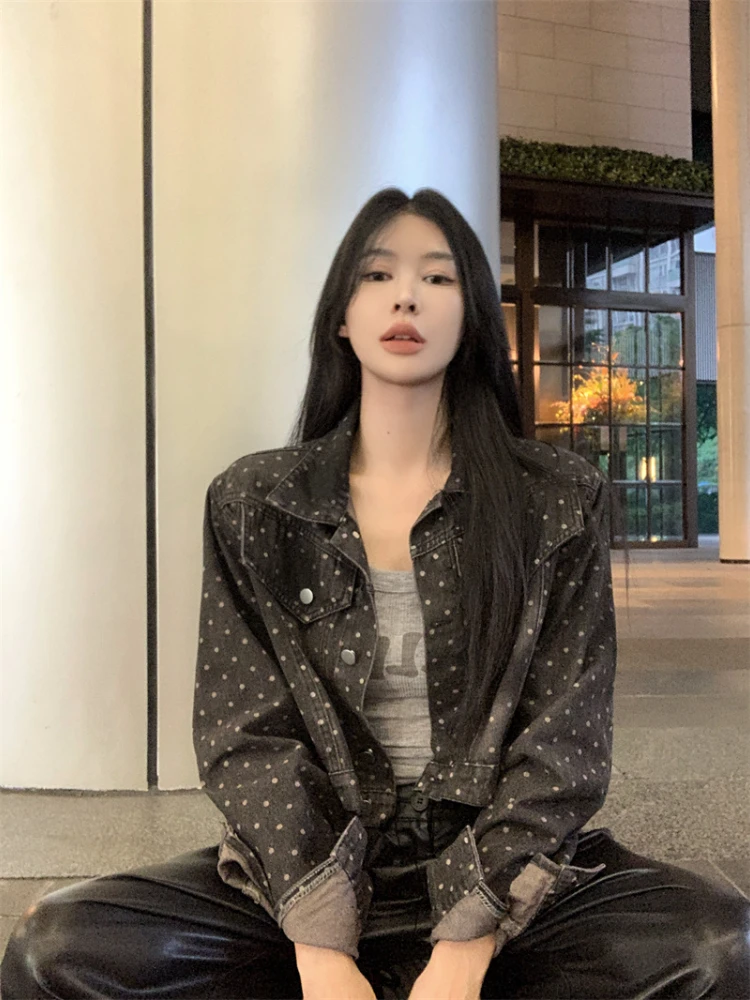 Spring Autumn Short Denim Jacket Women 2025 New Fashion Loose Coat polka dot Button Turn Down Collar Outerwear Female
Spring Autumn Short Denim Jacket Women 2025 New Fashion Loose Coat polka dot Button Turn Down Collar Outerwear Female
