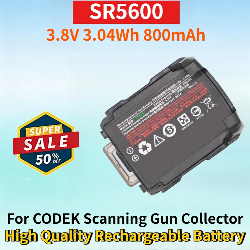 New SR5600 3.8V 3.04Wh 800mAh Rechargeable Battery for CODEK Scanning Gun Collector High Quality Lithium-ion Replacement Battery
New SR5600 3.8V 3.04Wh 800mAh Rechargeable Battery for CODEK Scanning Gun Collector High Quality Lithium-ion Replacement Battery