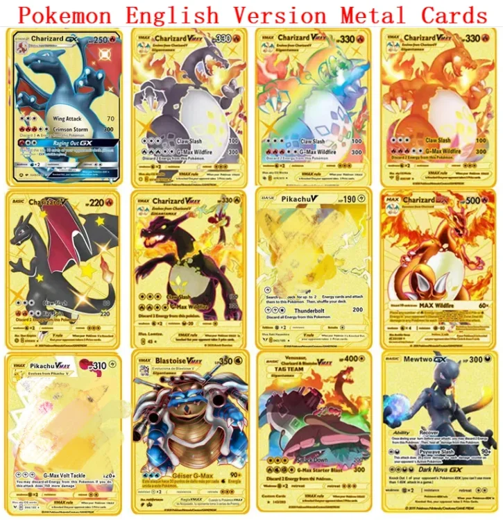 Английская металлическая карта Pokemon, аниме Pik Charizard Mewtwo Blastoise Vmax, блестящие буквы, игровая коллекционная карта, детские игрушки, карты Pokemon
Английская металлическая карта Pokemon, аниме Pik Charizard Mewtwo Blastoise Vmax, блестящие буквы, игровая коллекционная карта, детские игрушки, карты Pokemon
