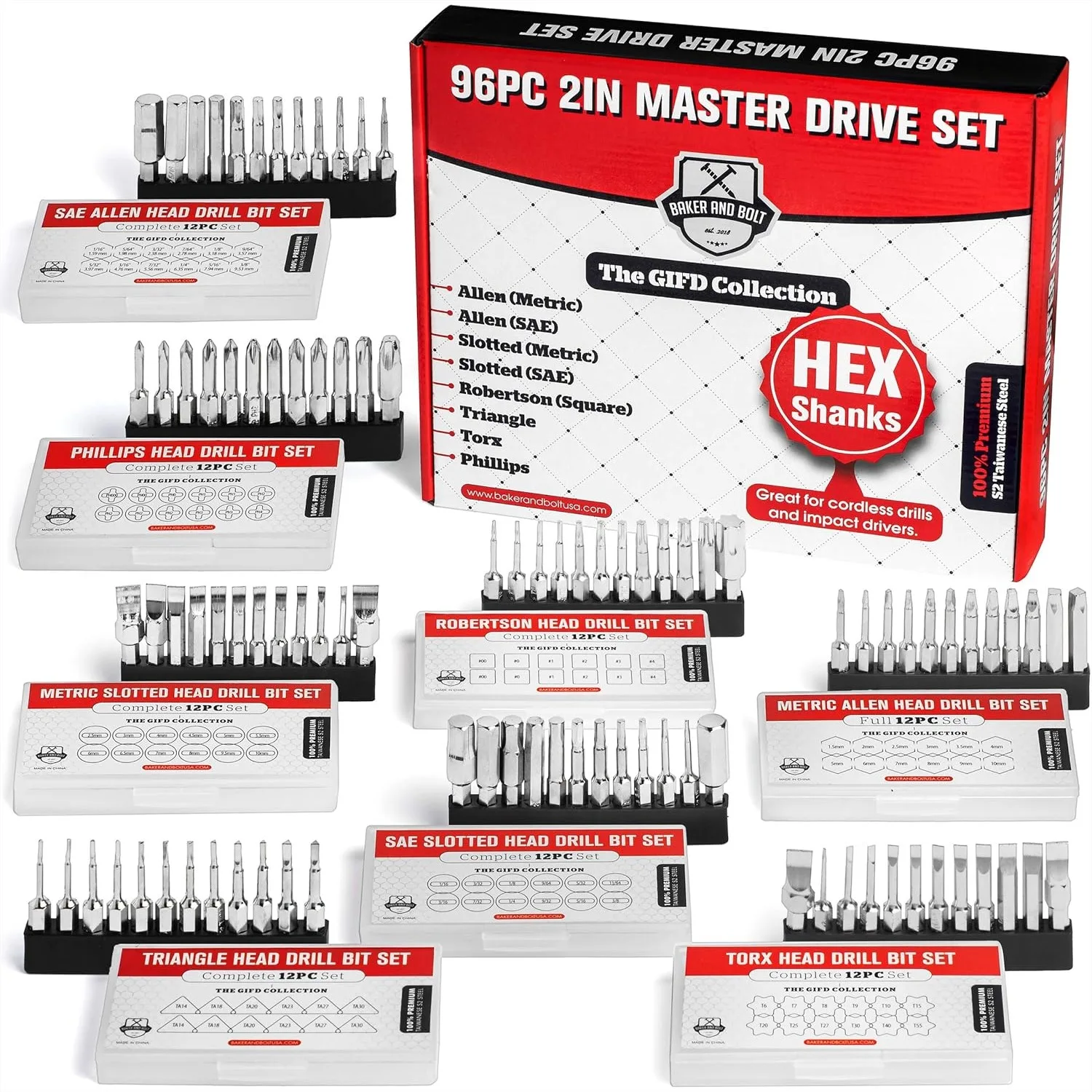 96pc Master Screwdriver Bit Set, Phillips Robertson Allen TORX Slotted Magnetic Hex Shank Drill Bits for Home Auto Repair
96pc Master Screwdriver Bit Set, Phillips Robertson Allen TORX Slotted Magnetic Hex Shank Drill Bits for Home Auto Repair