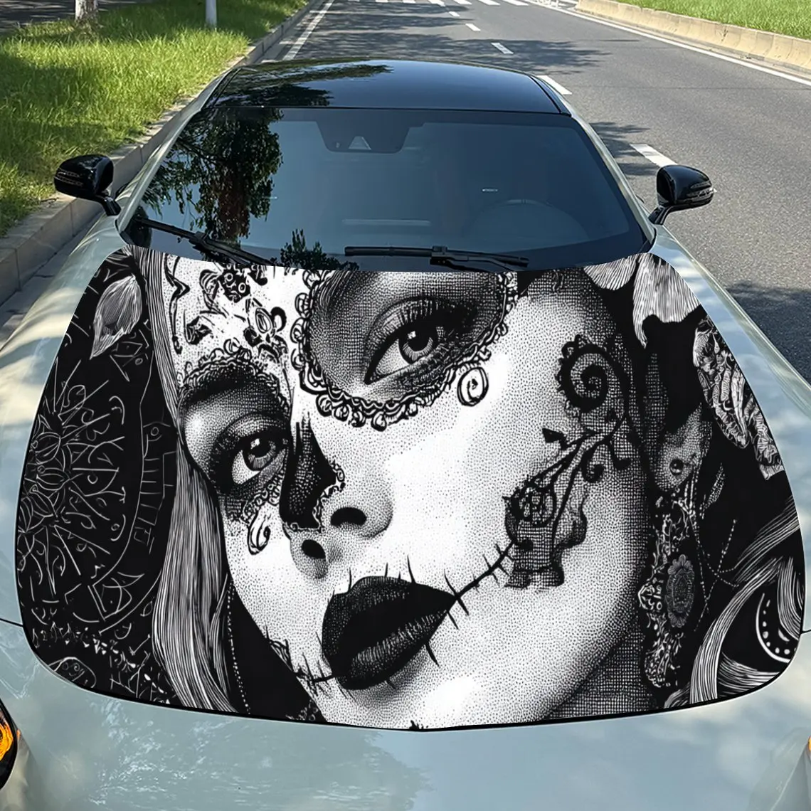 Punk Sugar Skull Pattern Thrill PVC Car Engine Hood Vinyl Wraps, Self-Adhesive Waterproof Car Hood Decal Sticker, Car Decoration
Punk Sugar Skull Pattern Thrill PVC Car Engine Hood Vinyl Wraps, Self-Adhesive Waterproof Car Hood Decal Sticker, Car Decoration