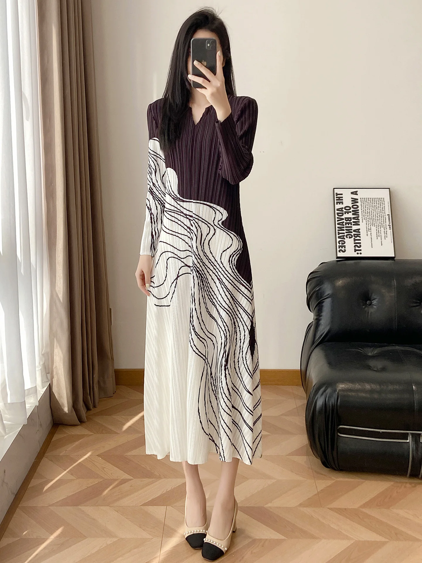 Chic Midi Floral Print Pleated Long Sleeve Women's Dress Slimming A-Line Polyester Fiber High Elasticity V-Neck Dress
Chic Midi Floral Print Pleated Long Sleeve Women's Dress Slimming A-Line Polyester Fiber High Elasticity V-Neck Dress