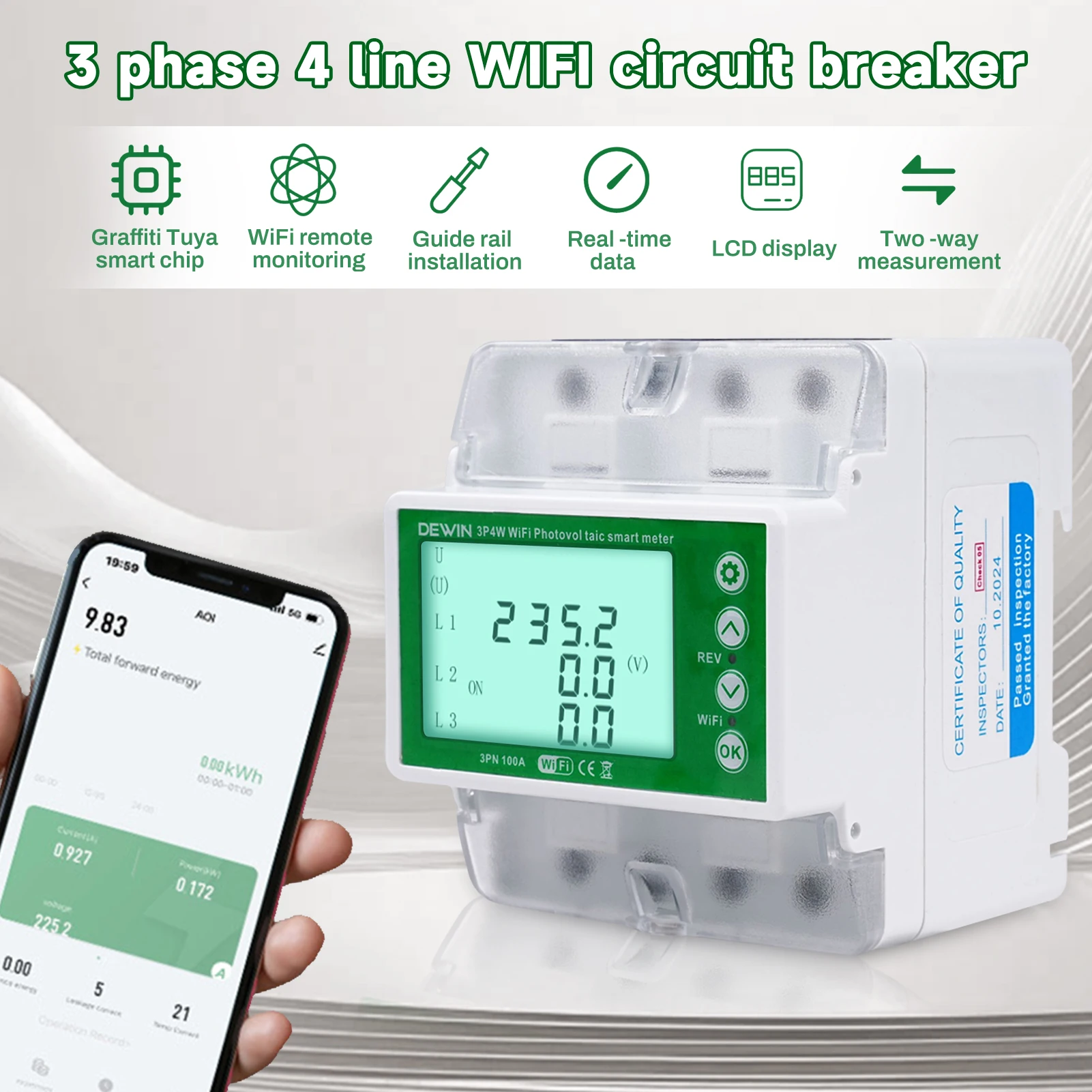 3 Phase 4P 100A Tuya WiFi Circuit Breaker Smart Energy Meter Intelligent Reclosing Protector Intelligent Reclosing Protector
3 Phase 4P 100A Tuya WiFi Circuit Breaker Smart Energy Meter Intelligent Reclosing Protector Intelligent Reclosing Protector