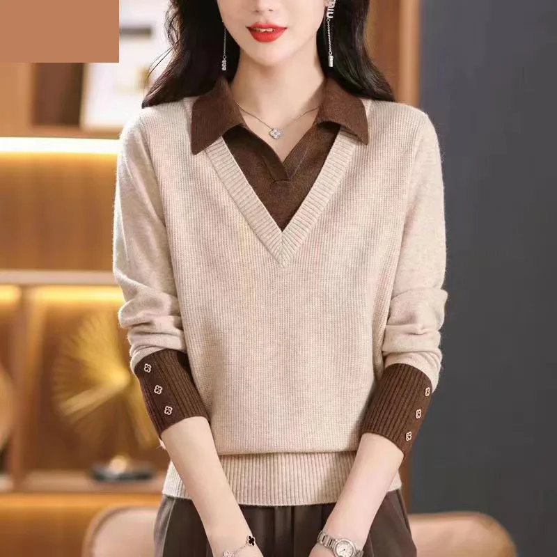 Autumn and Winter Holiday Two Piece Wool Sweater Women's Color Blocked Western-Style Base Sweater Loose Knit Cashmere Sweater
Autumn and Winter Holiday Two Piece Wool Sweater Women's Color Blocked Western-Style Base Sweater Loose Knit Cashmere Sweater