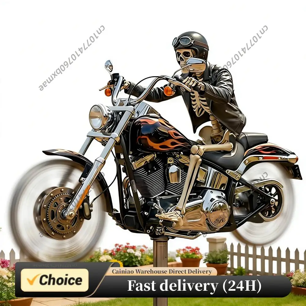 Skeleton Motorcycle Wind Spinner Biker Skull Windmill Stake with Rotating Wheels for Patio Yard Gard
Skeleton Motorcycle Wind Spinner Biker Skull Windmill Stake with Rotating Wheels for Patio Yard Gard