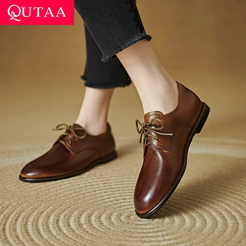 QUTAA 2025 Fashion Casual Women Flats Shoes Lace-up Genuine Leather Vintage Round Toe Party Shoes Autumn Dress Woman 34-40
QUTAA 2025 Fashion Casual Women Flats Shoes Lace-up Genuine Leather Vintage Round Toe Party Shoes Autumn Dress Woman 34-40