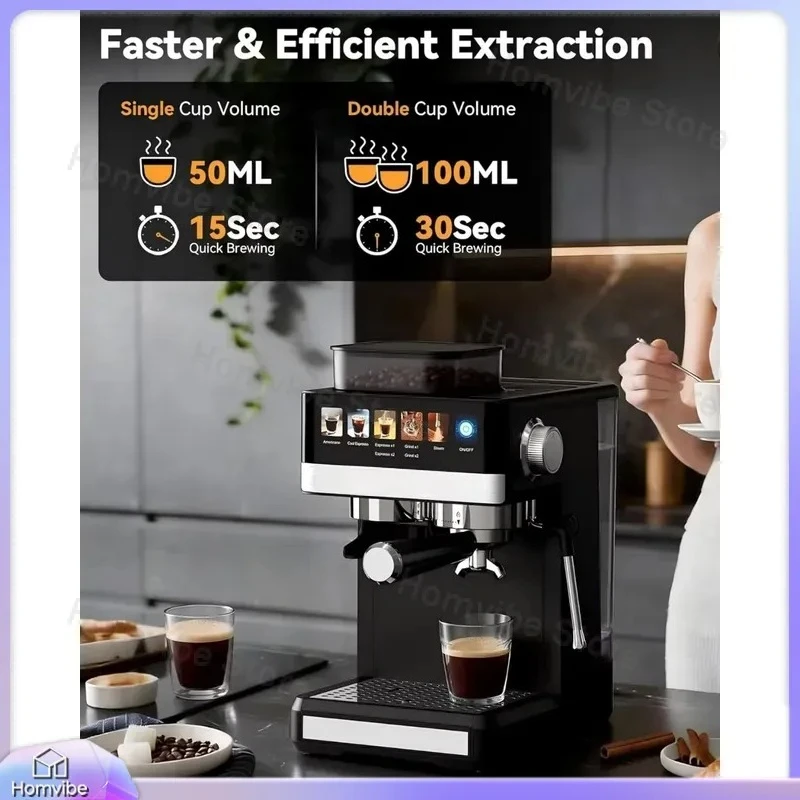 20 Bar Espresso Machine with Built-in Grinder All-in-One Coffee Maker for Home Cappuccino Latte Cold Brew Automatic Coffee
20 Bar Espresso Machine with Built-in Grinder All-in-One Coffee Maker for Home Cappuccino Latte Cold Brew Automatic Coffee