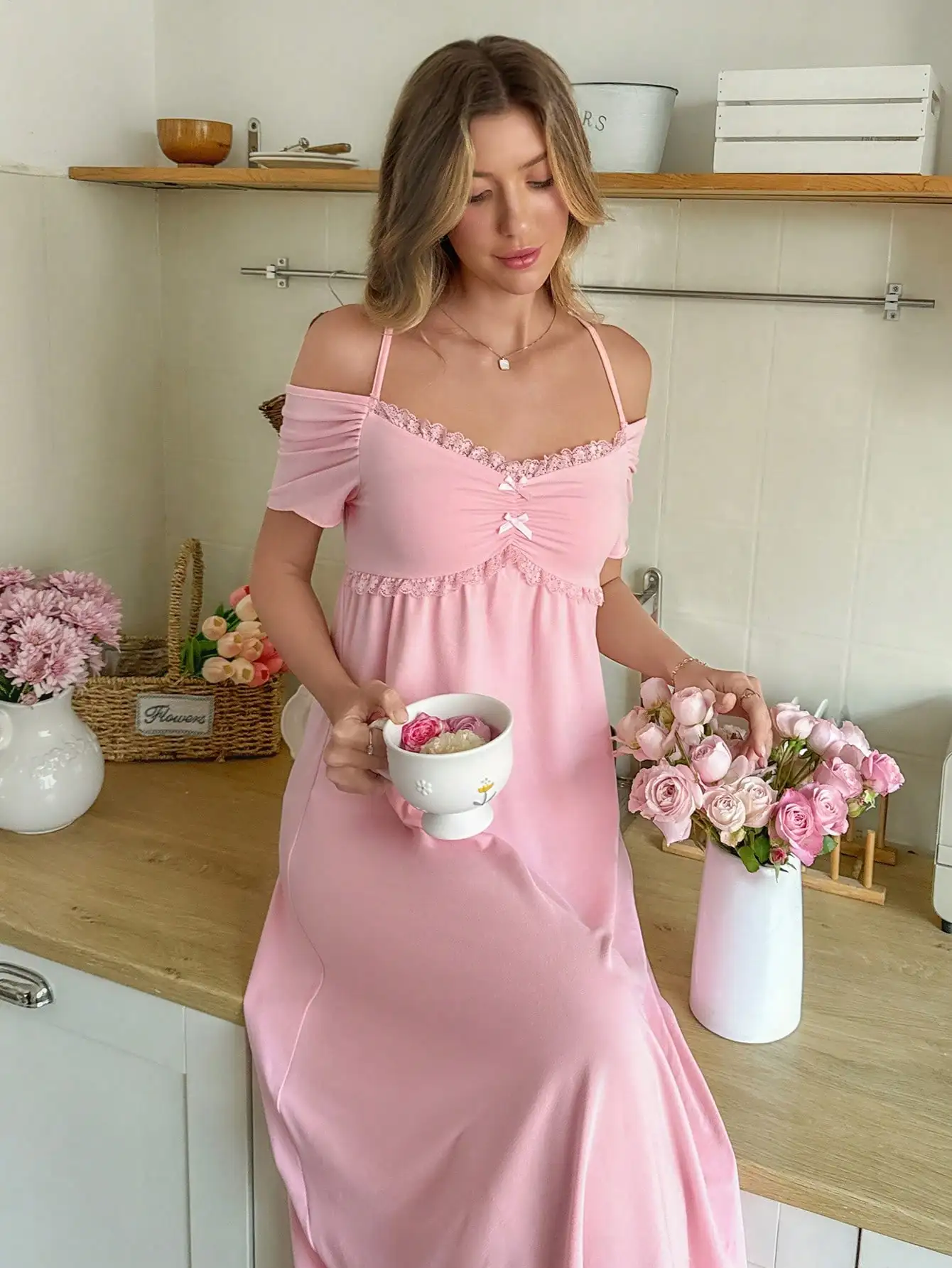 Snug Reverie Women's Cute Solid Color Lace Trim Patchwork Bow Decor A-Line Short Sleeve Nightgown Pink Dress Lounge Dresses
Snug Reverie Women's Cute Solid Color Lace Trim Patchwork Bow Decor A-Line Short Sleeve Nightgown Pink Dress Lounge Dresses