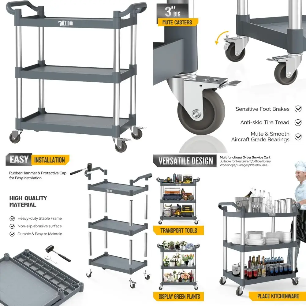 Сверхмощная трехъярусная пластиковая тележка с колесами, вместимость 390 фунтов, идеально подходит для коммерческого использования в ресторанах и общественных условиях
Сверхмощная трехъярусная пластиковая тележка с колесами, вместимость 390 фунтов, идеально подходит для коммерческого использования в ресторанах и общественных условиях
