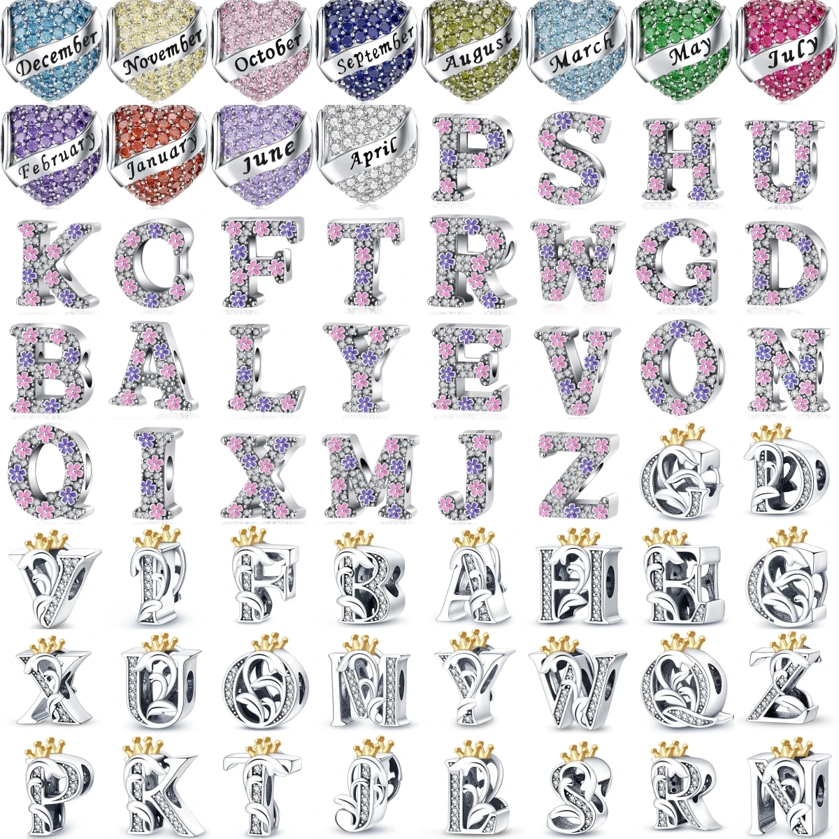 Sterling Silver Flowers Crown Twenty-six letters Series Charms for Women DIY Beads Fit Style Bracelets Necklaces Fashion Jewelry
Sterling Silver Flowers Crown Twenty-six letters Series Charms for Women DIY Beads Fit Style Bracelets Necklaces Fashion Jewelry