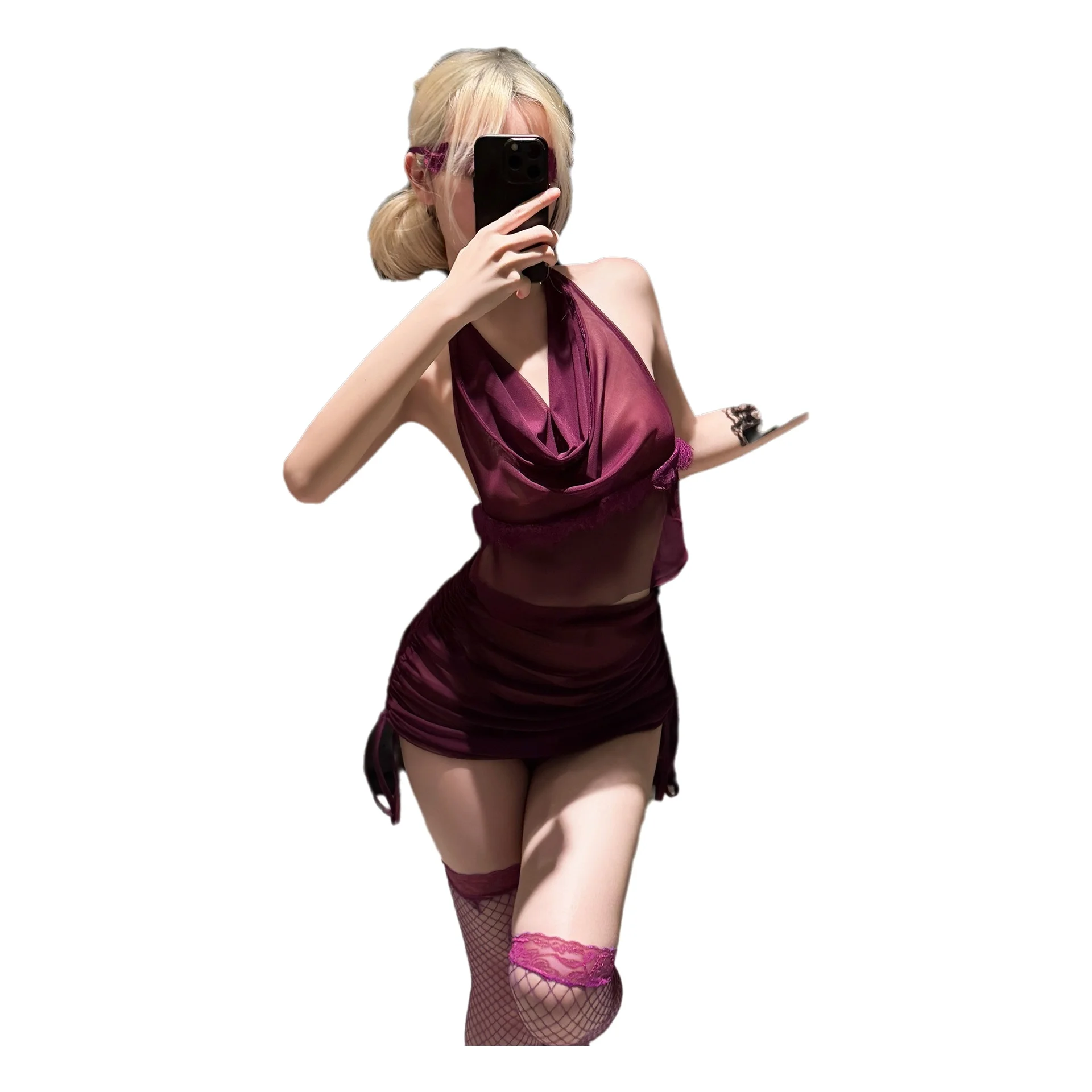 Pure Desire Purple Sheer Backless Sexy Halter Neck Swing Collar Mesh Nightdress With Drawstring Off-the-shoulder Elegant PM9V
Pure Desire Purple Sheer Backless Sexy Halter Neck Swing Collar Mesh Nightdress With Drawstring Off-the-shoulder Elegant PM9V