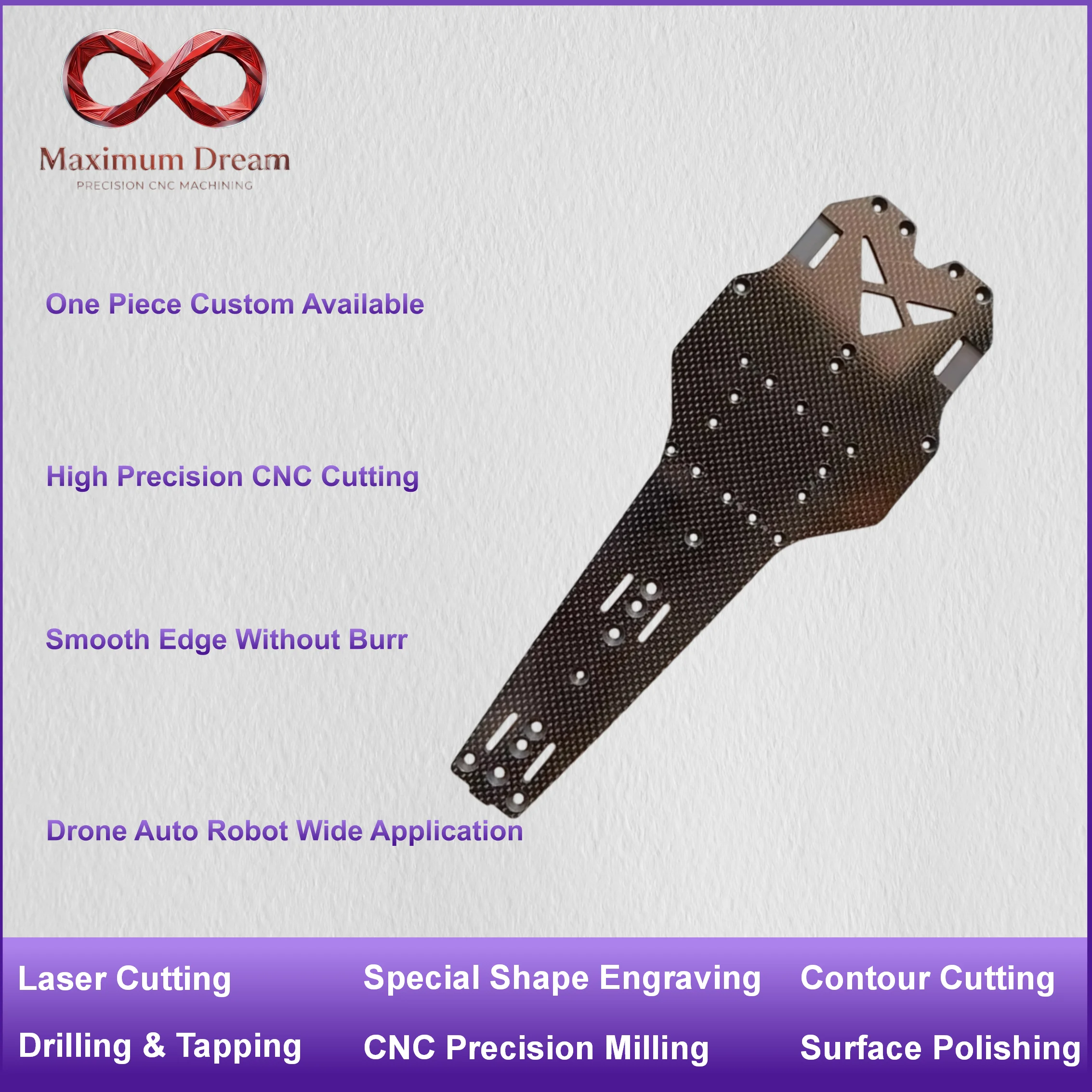 Precision CNC Carbon Fiber Parts Customization, Bespoke FPV Drone Frame & RC Car Chassis per STEP File, 1pc Custom
Precision CNC Carbon Fiber Parts Customization, Bespoke FPV Drone Frame & RC Car Chassis per STEP File, 1pc Custom