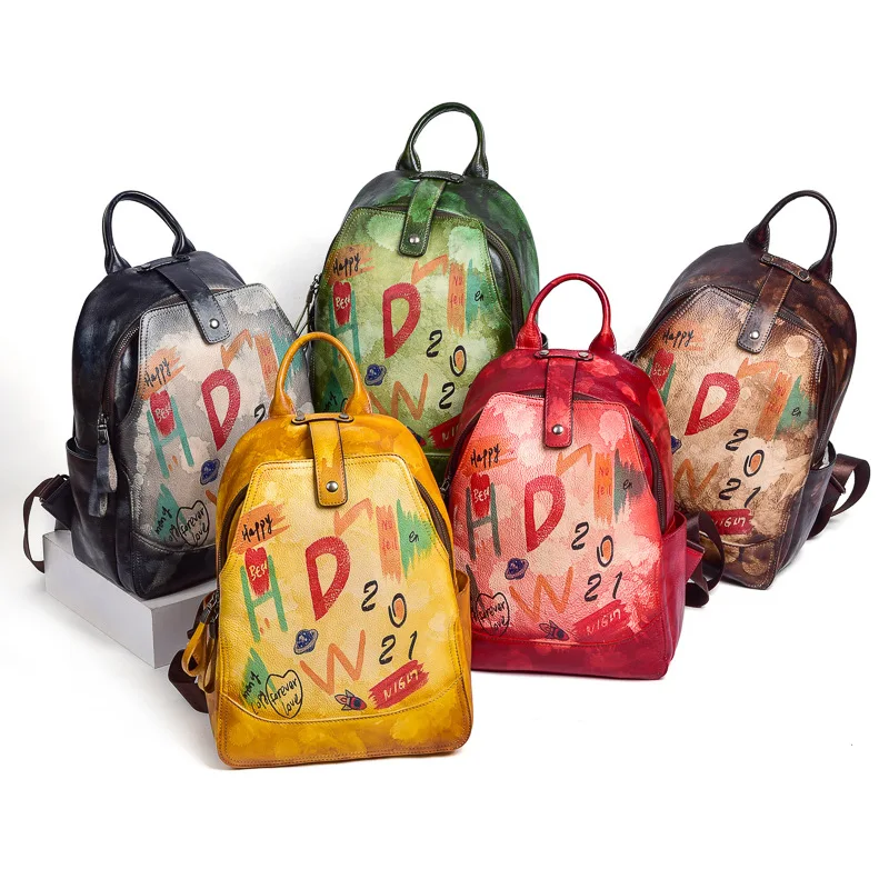 Vintage genuine leather graffiti school backpack, high-end, large capacity, for commuting and traveling, double shoulder bag
Vintage genuine leather graffiti school backpack, high-end, large capacity, for commuting and traveling, double shoulder bag