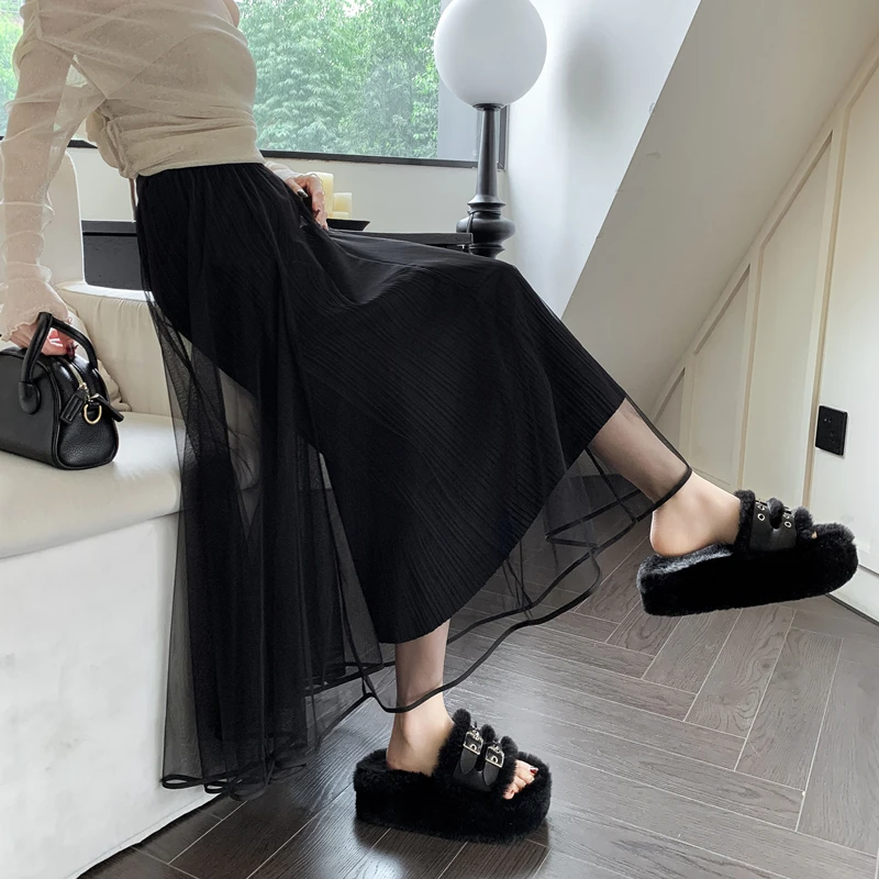 Spring mesh patchwork skirt gentle style Korean version mid-length pleated A-line fairy skirt
Spring mesh patchwork skirt gentle style Korean version mid-length pleated A-line fairy skirt