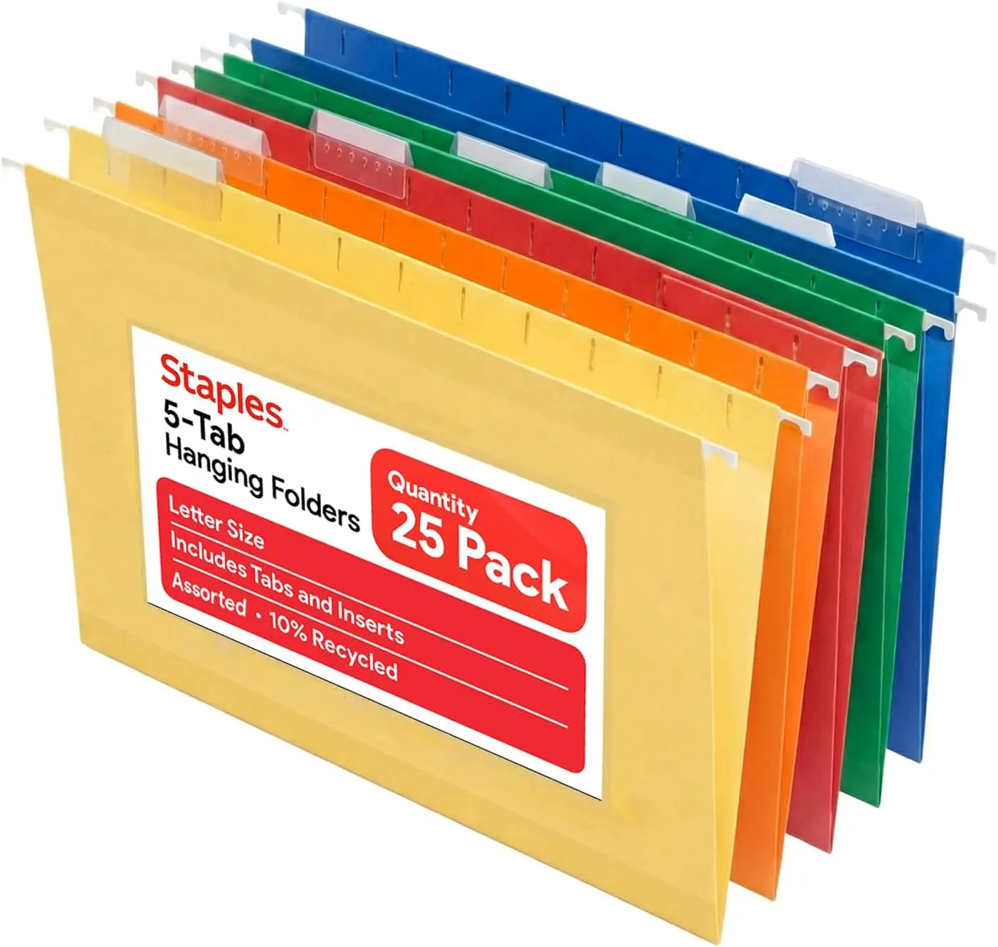 Hanging File Folders, Letter Size, 1/5-Cut Tabs, Assorted Colors, Adjustable Tabs with Paper Inserts, 25-Pack
Hanging File Folders, Letter Size, 1/5-Cut Tabs, Assorted Colors, Adjustable Tabs with Paper Inserts, 25-Pack