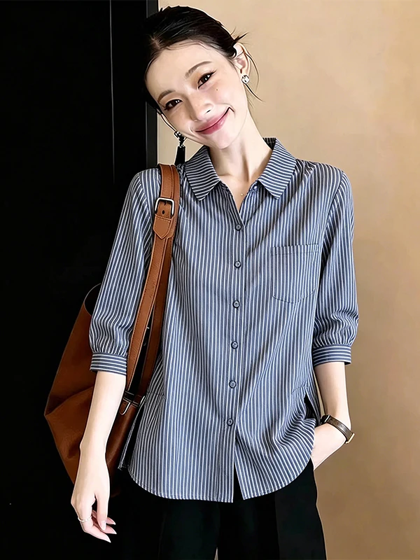 Loose Fit Striped Shirt Women's Korean Style Casual Summer New Fashion Anti-Aging Large Size Clothing Upper Body
Loose Fit Striped Shirt Women's Korean Style Casual Summer New Fashion Anti-Aging Large Size Clothing Upper Body