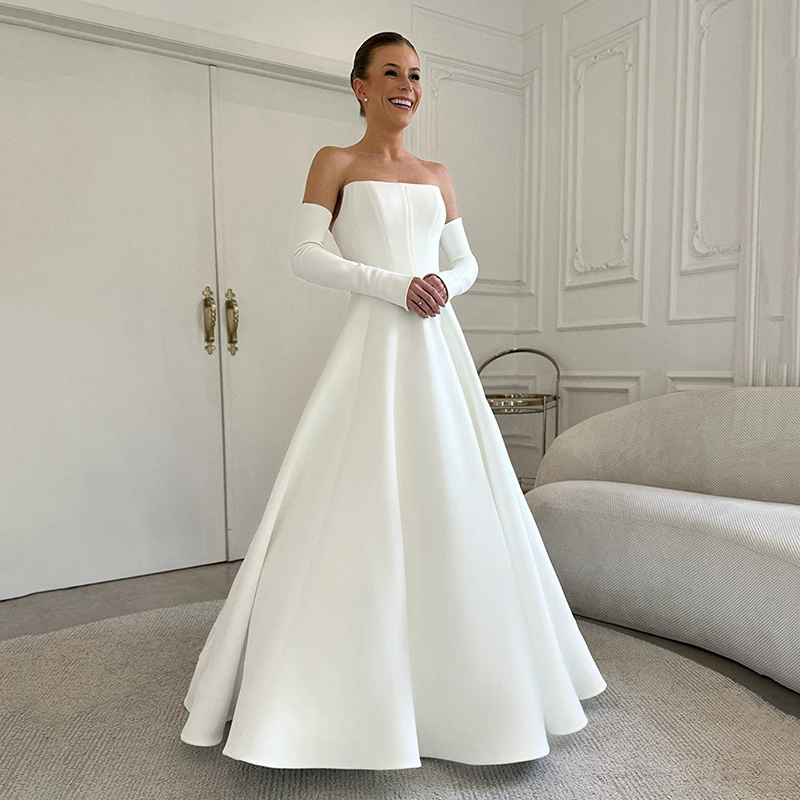 Eightree White Princess A-Line Wedding Dresses Strapless Gloves Satin Bridal Dress Formal Wedding Ball Prom Gowns Customized
Eightree White Princess A-Line Wedding Dresses Strapless Gloves Satin Bridal Dress Formal Wedding Ball Prom Gowns Customized