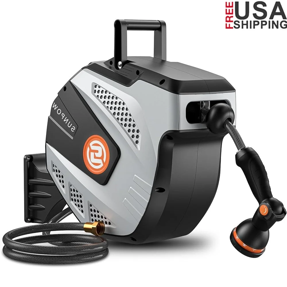 Retractable Garden Hose Reel 1/2in x 50ft Wall Mount Auto Rewind 10 Function Spray Nozzle 180° Swivel Bracket Durable Hose
Retractable Garden Hose Reel 1/2in x 50ft Wall Mount Auto Rewind 10 Function Spray Nozzle 180° Swivel Bracket Durable Hose
