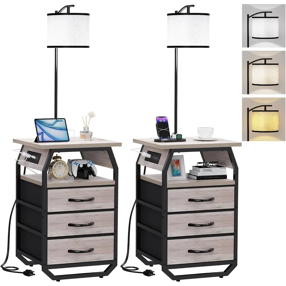 Floor Lamp with Table Set of 2, End Tables with Lamps Attached 3-Color Temperature Bulb, Side Table with Lamp with 3 Drawers & C
Floor Lamp with Table Set of 2, End Tables with Lamps Attached 3-Color Temperature Bulb, Side Table with Lamp with 3 Drawers & C