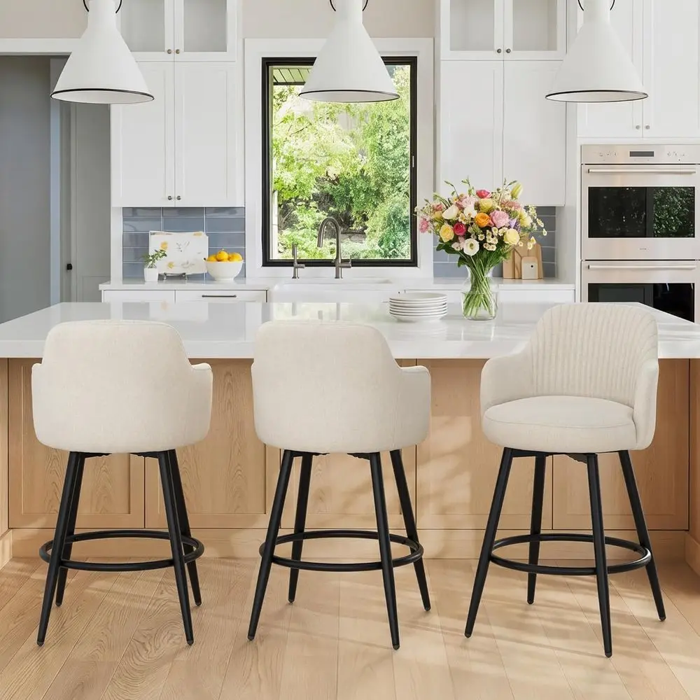 Set of 3, 26 Linen White Fabric Upholstered Counter Height Bar Stools with Ergonomic Enclosed Back and Spring Cushion
Set of 3, 26 Linen White Fabric Upholstered Counter Height Bar Stools with Ergonomic Enclosed Back and Spring Cushion